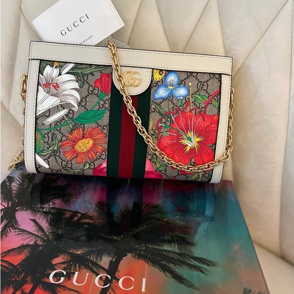 GUCCI Ophida GG Supreme Web Logo Small Flora Shoulder Bag - Picture 1 of 7